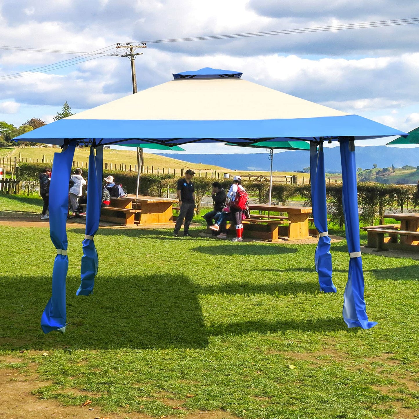 4 x 4m Pop up Outdoor Gazebo with 2-Tier Roof and Carrying Bag