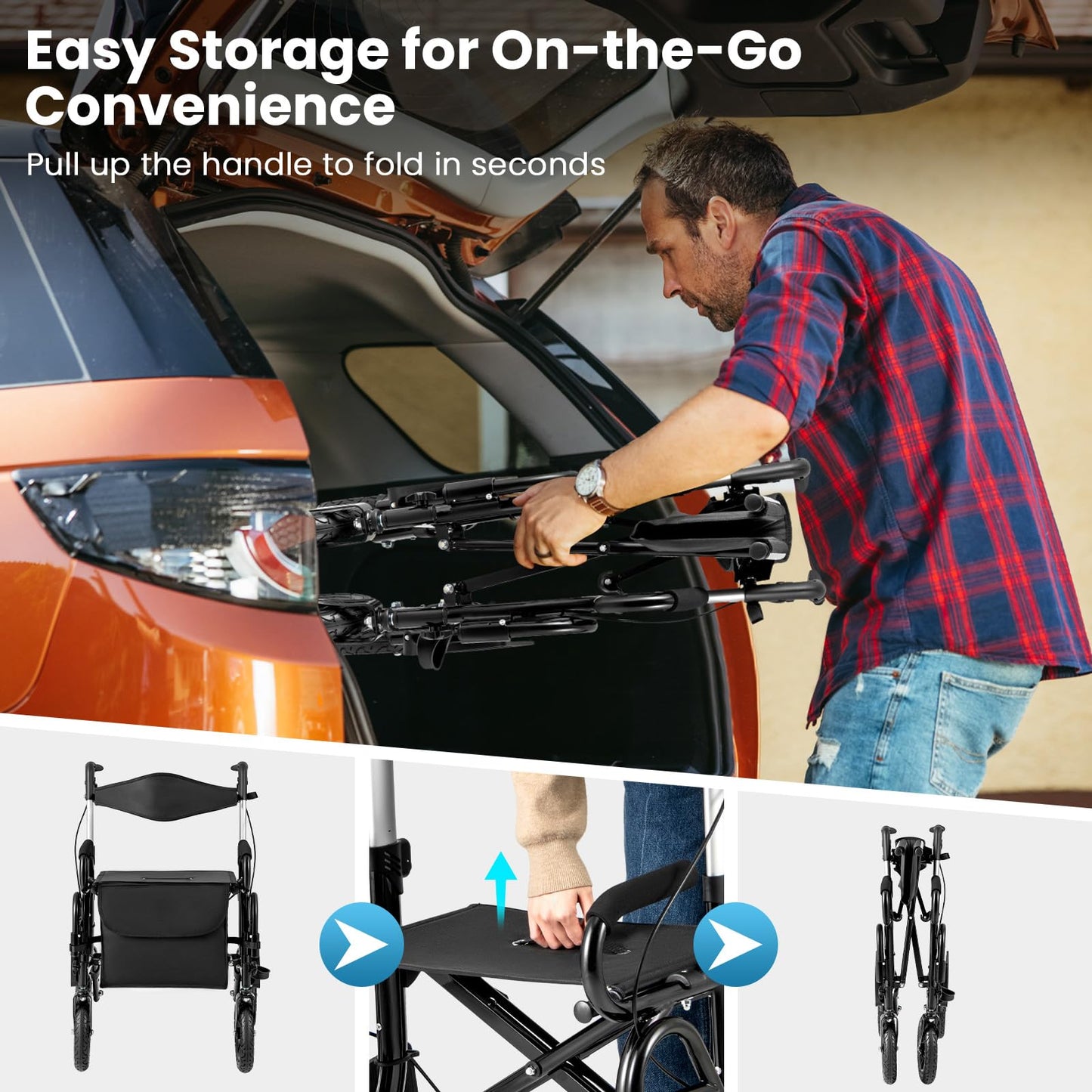 Wheeled Walking Frame Transfer Wheelchair with Seat
