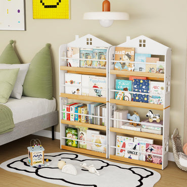 Kids Bookshelf, 4-Tier Book Display Rack with Anti-Falling Baffles