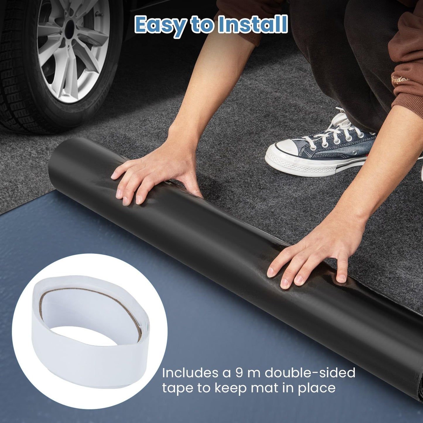 Absorbent Oil Spill Parking Mat Includes Double Sided Tape