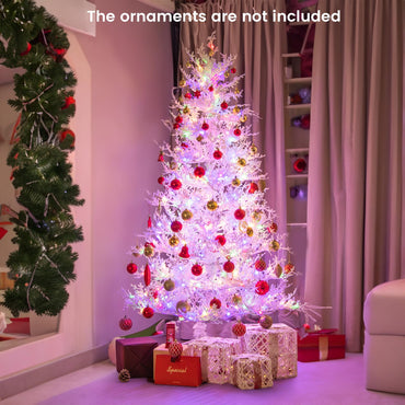 180cm Pre-lit Christmas Tree, Hinged Artificial Xmas Tree with 383 Snow Flocked Branch Tips