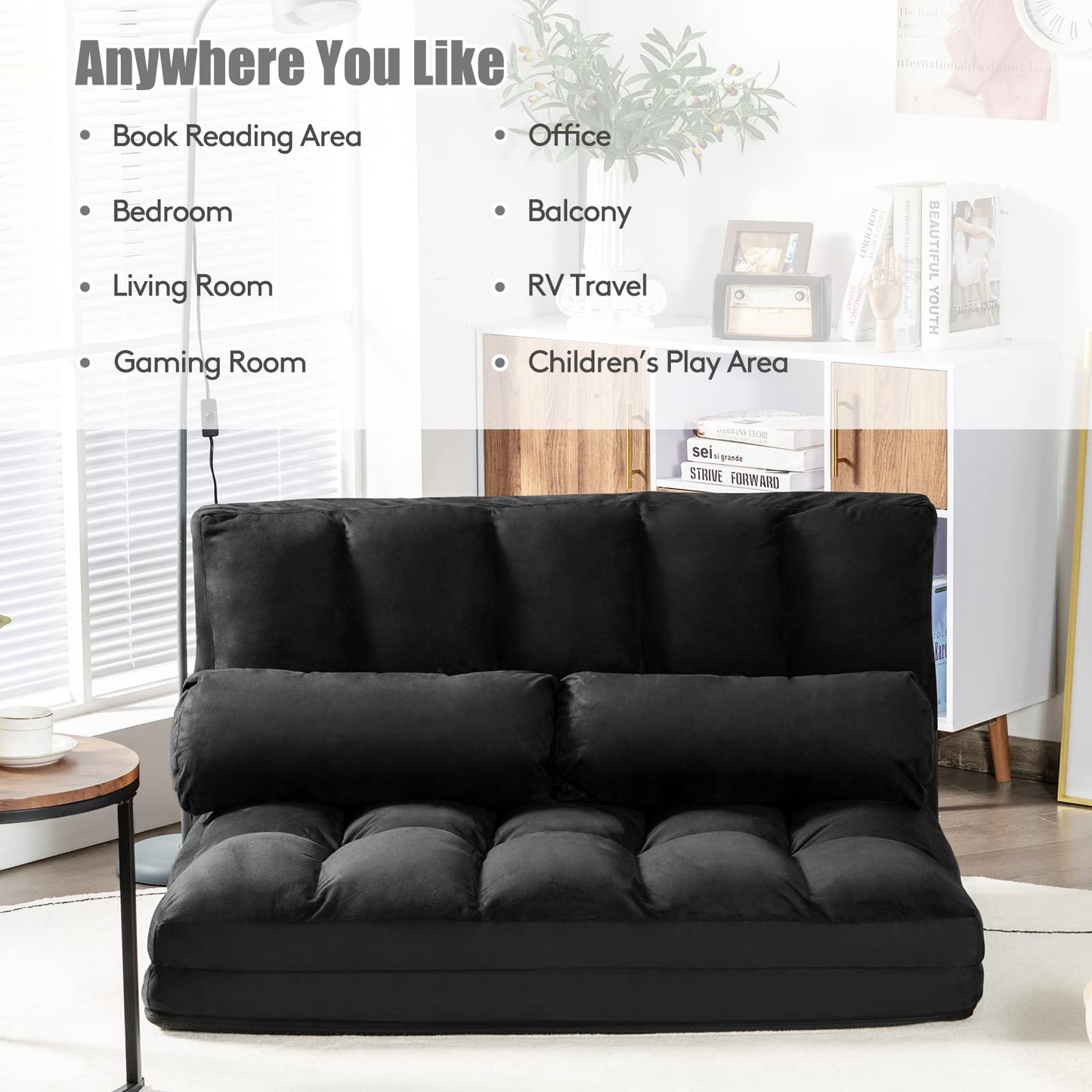 6-Position Adjustable Lounger Sleeper Seat Chair with 2 Pillows