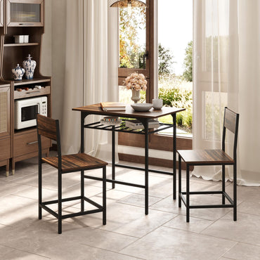 Dining Table Set for 2 with Metal Frame and Storage Rack