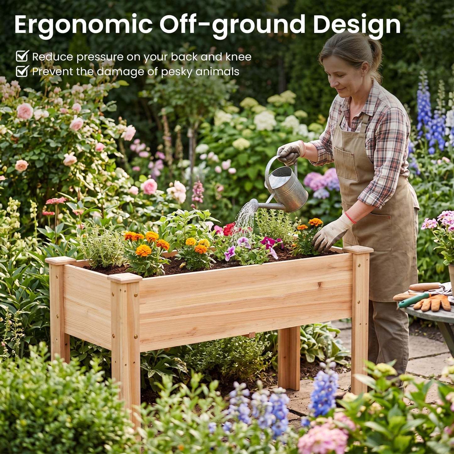 Wooden Raised Garden Bed, Elevated Vertical Planter with Drainage Holes