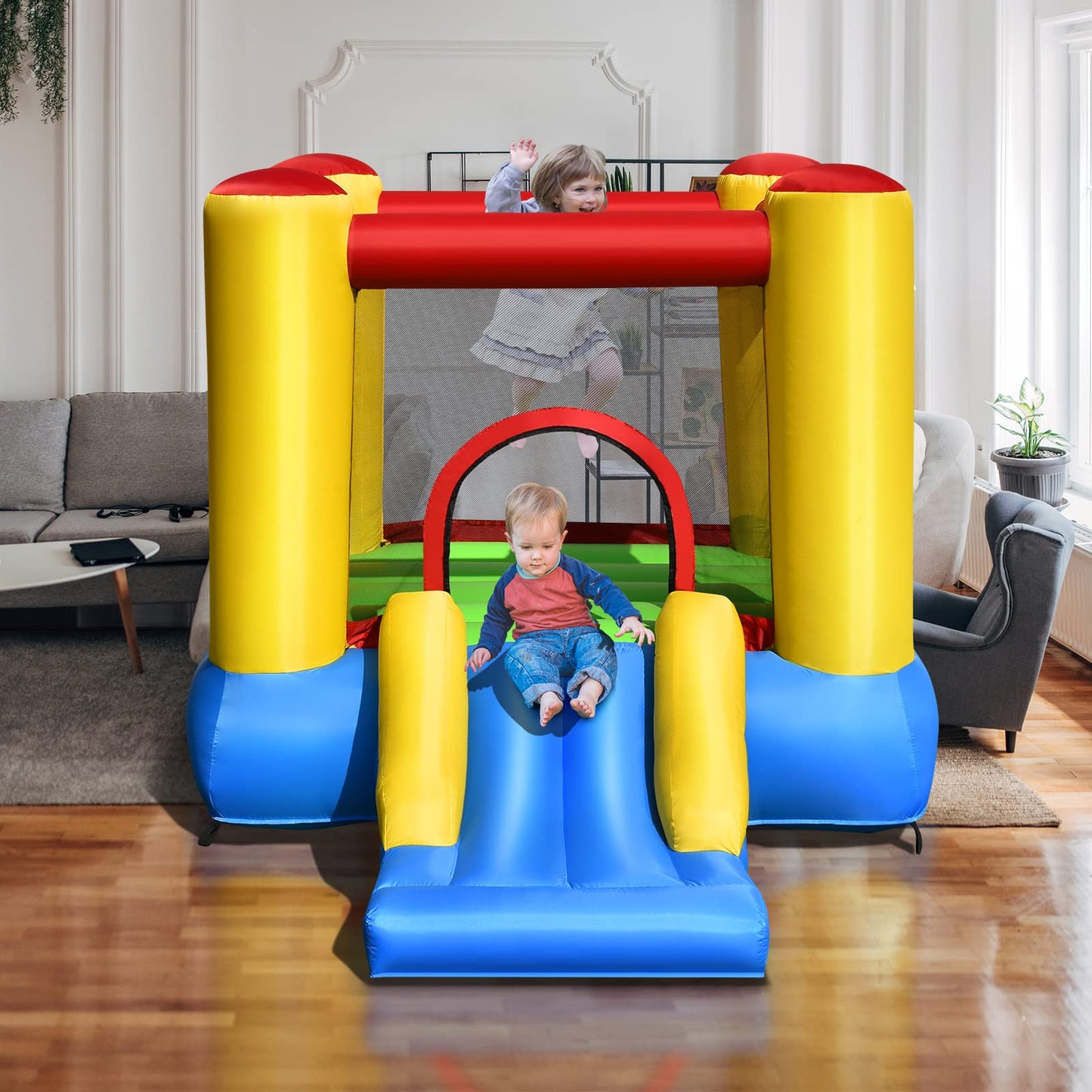 Inflatable Bounce House with Slide and Carrying Bag without Blower