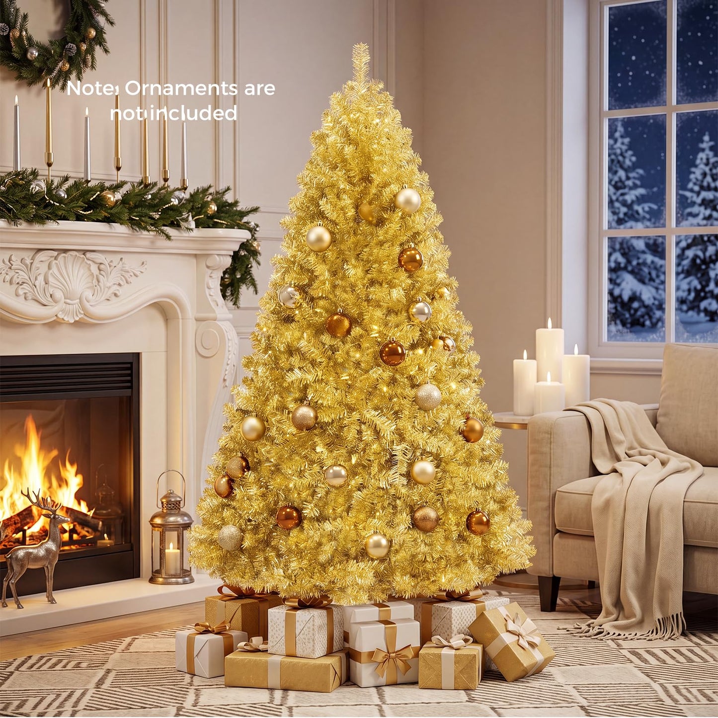 6FT Gold Artificial Christmas Tree, Hinged Xmas Pine Trees