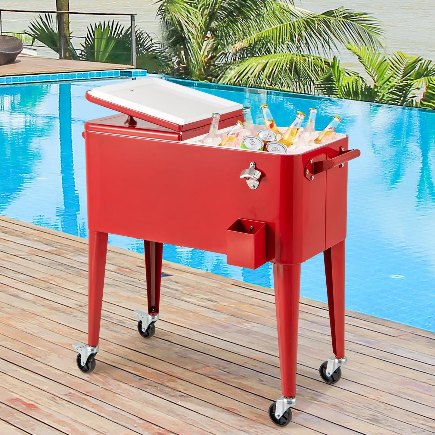 Giantex 80-Quart Rolling Ice Chest Stainless Steel Beverage Cooler Cart with Wheels