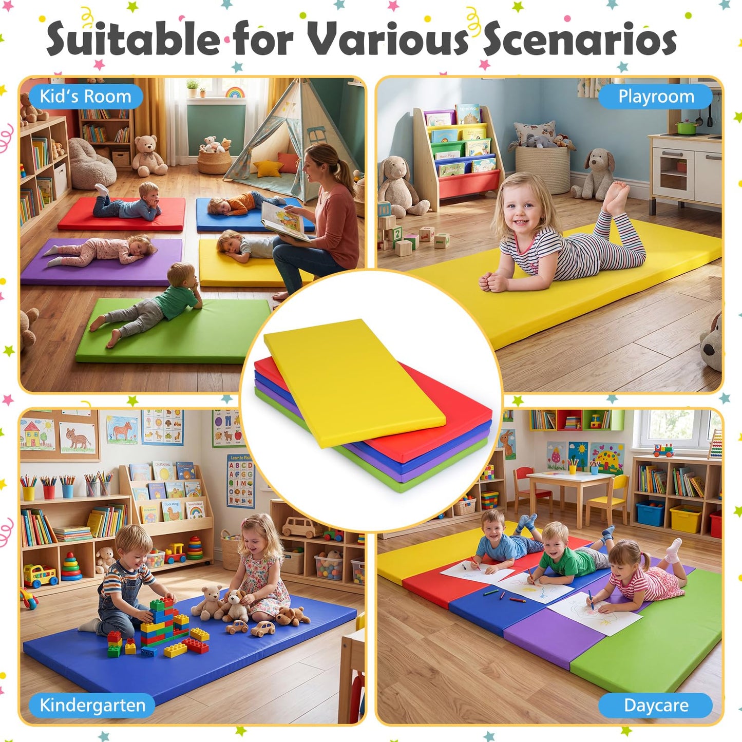 5 Pcs Kids Nap Mat, 5.5cm Thick Sponge Children Floor Rest Mats