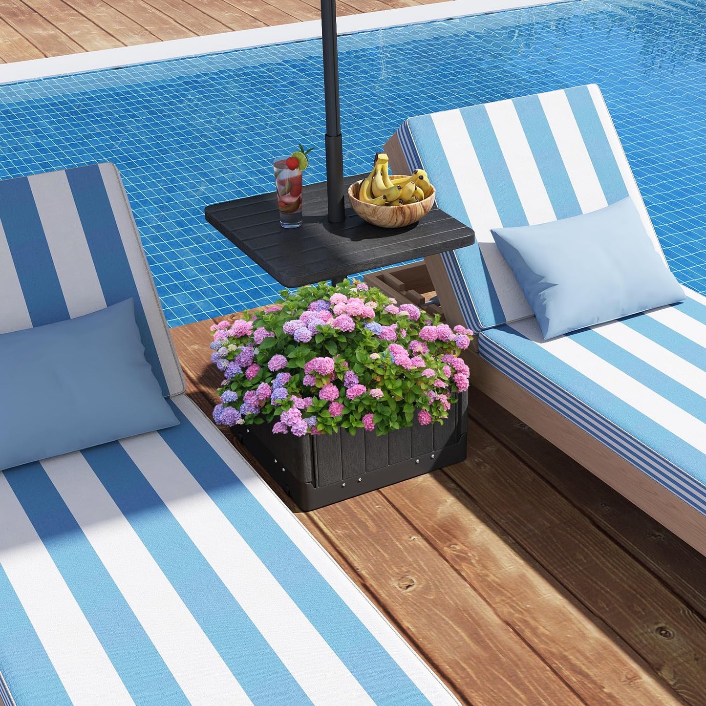 3-in-1 Patio Umbrella Base with Adjustable Tray and Weighted Bag