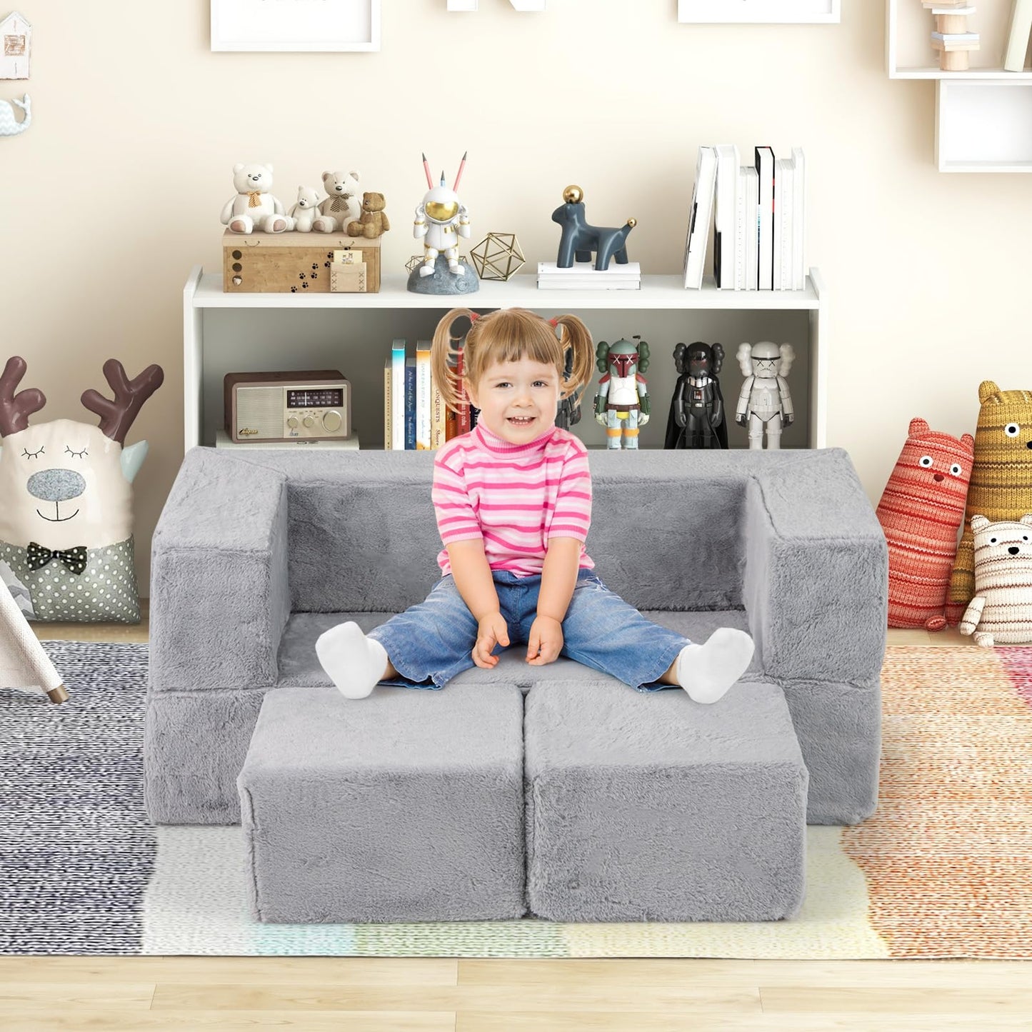Modular Kids Sofa Childrens Fold Out Couch High Chair with Armrests