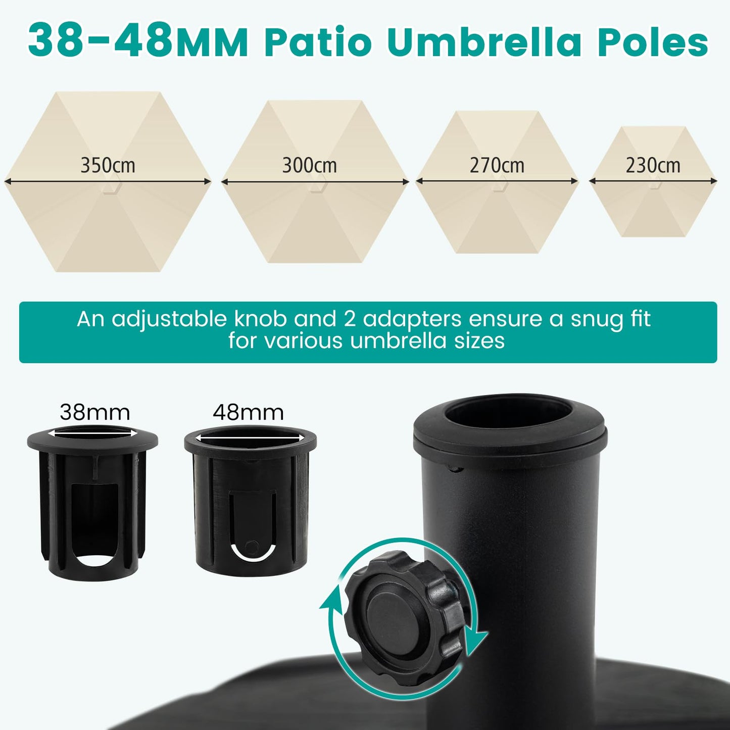 Mobile Parasol Base, 59kg/90kg Water & Sand Fillable Patio Parasol Stand