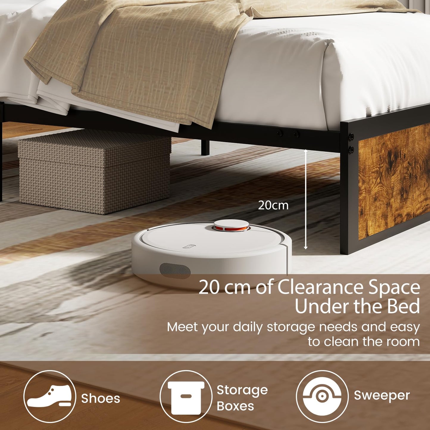 Bed Frame with Charging Station and Storage Headboard