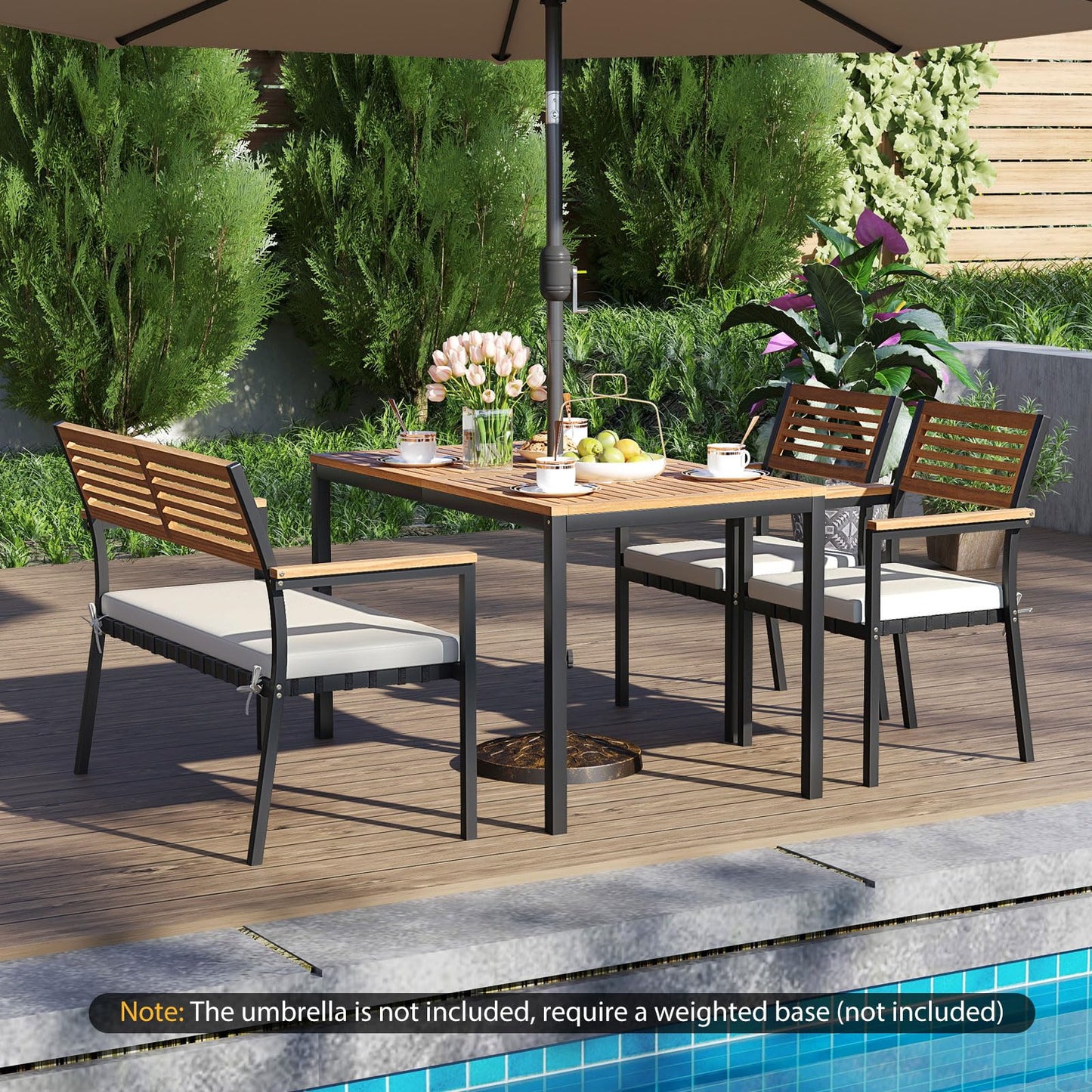 4-Piece Patio Dining Set Outdoor Wood Metal Furniture