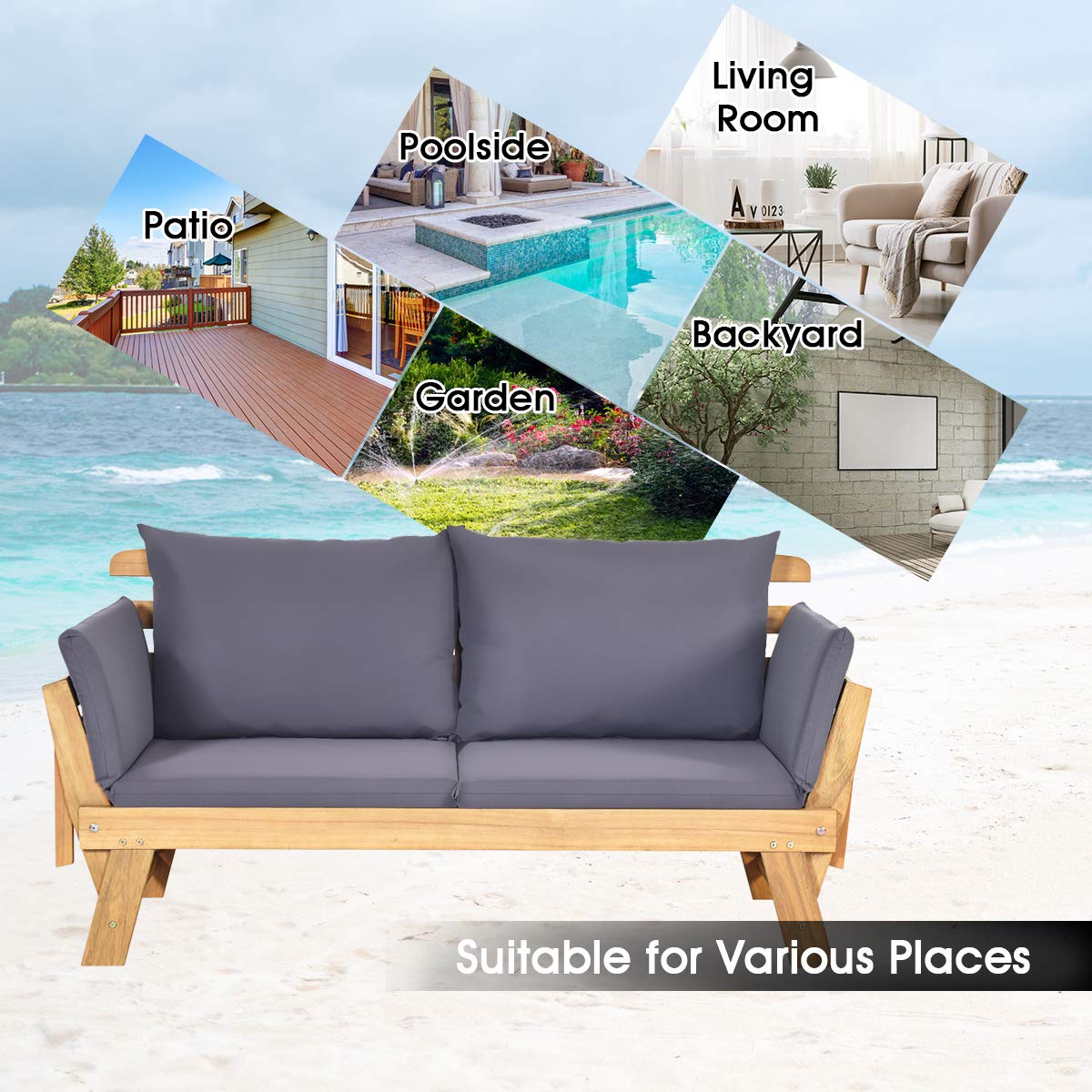 3 in 1 Convertible Cushioned Loveseat Lounger Couch with Folding Armrests and Pillows