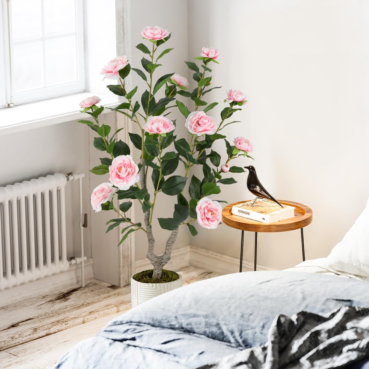 90CM Artificial Camellia Tree Faux Flower Plant in Nursery Pot