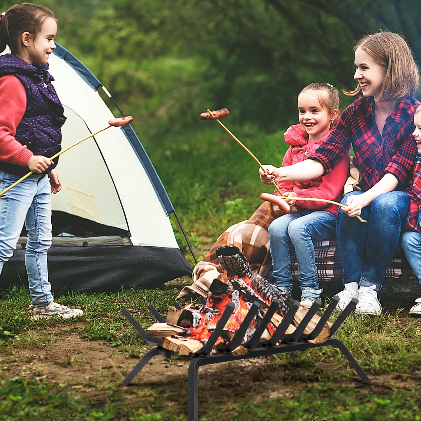 GiantexUK 19'' Fire Grate, Heavy Duty Steel Firewood Log Holder, Indoor Outdoor Fireplace Coal Wood Storage Basket Shelf