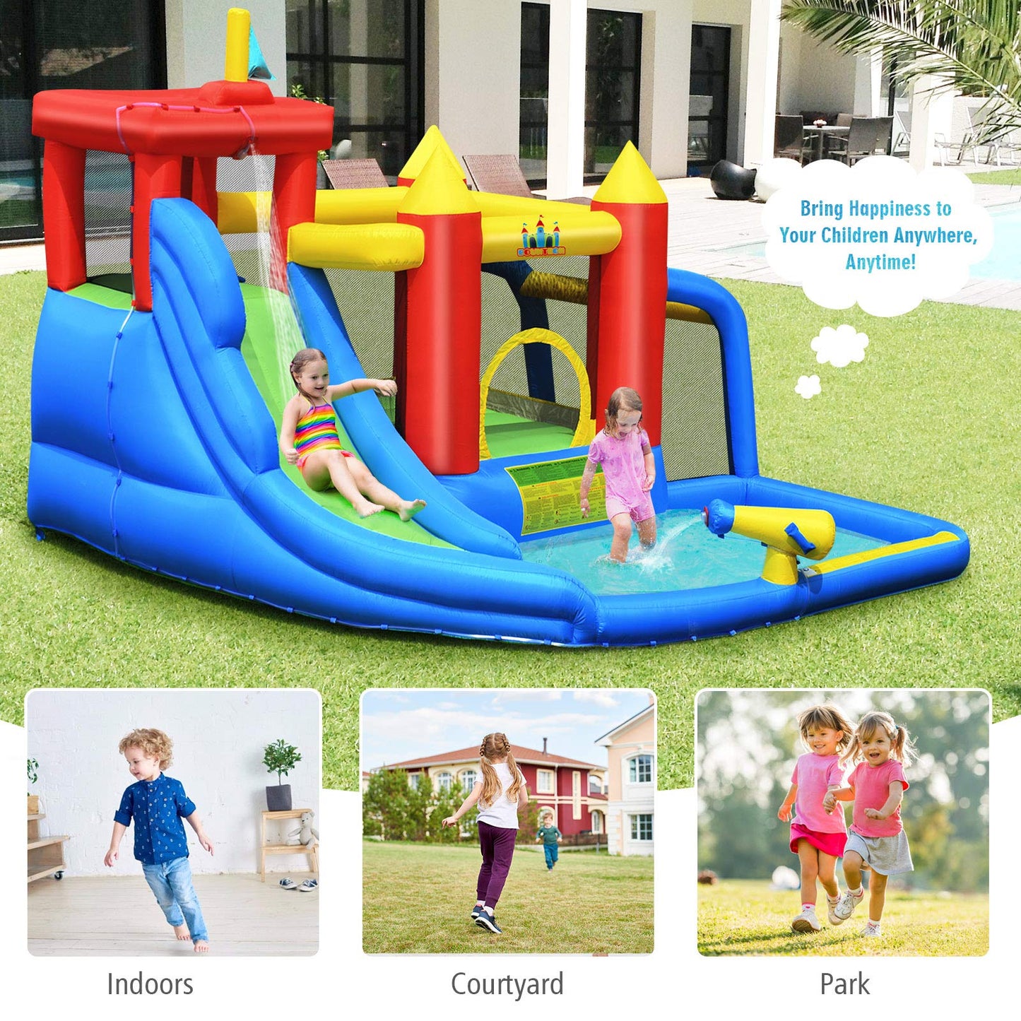 Kids Inflatable Water Park with Slide for Summer Outdoor Play