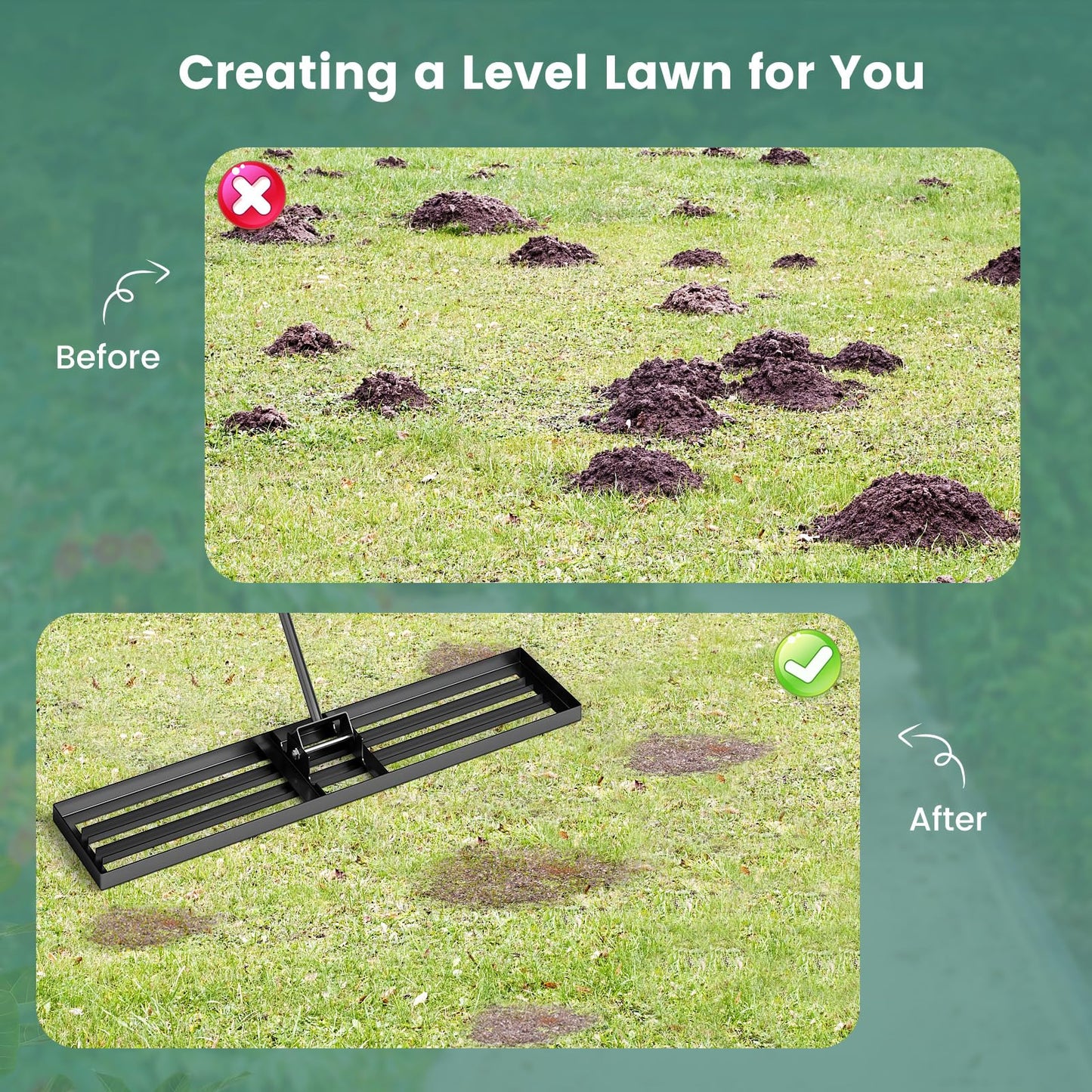 46" x 10” Heavy Duty Lawn Leveler with 77” Ergonomic Handle