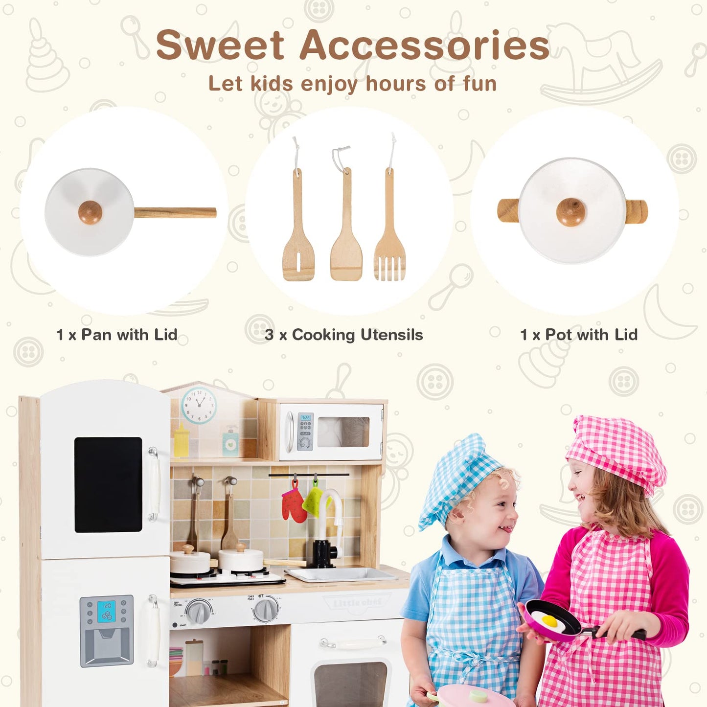 Wooden Kids Pretend Cooking Playset with Light and Sound
