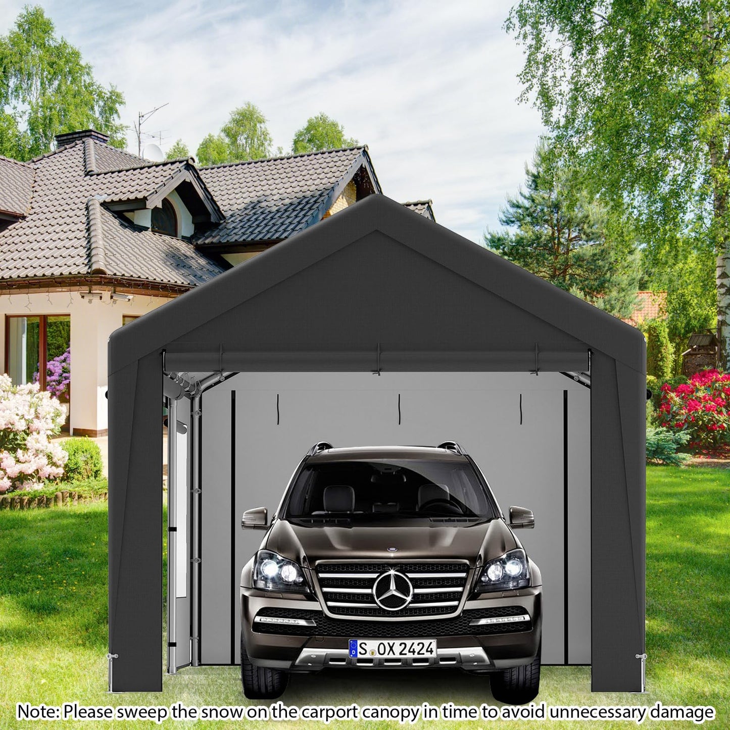 All-Weather Outdoor Car Shelter with 8 Removable Sidewalls and Roll-up Doors