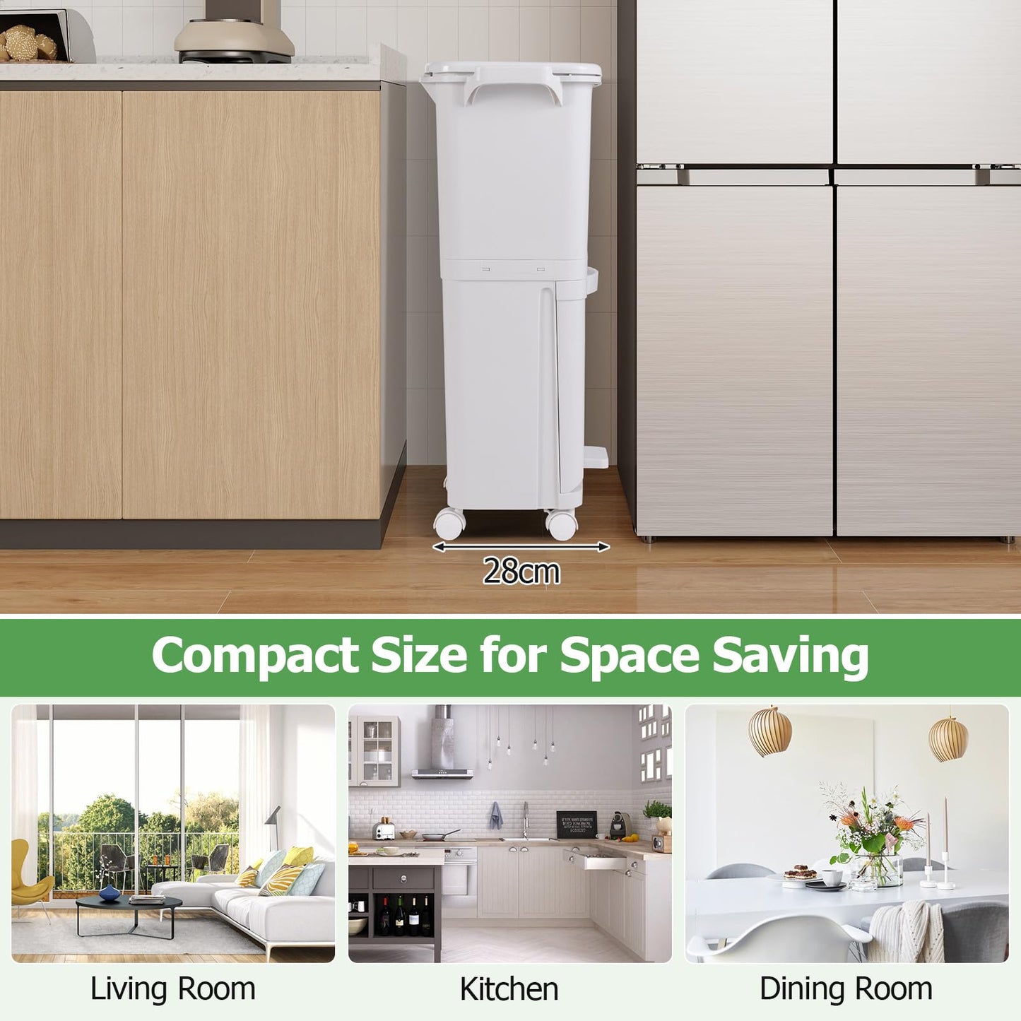 Giantex Recycling Bins 40L Pedal Kitchen Bin with 3 Compartments Lockable Wheels