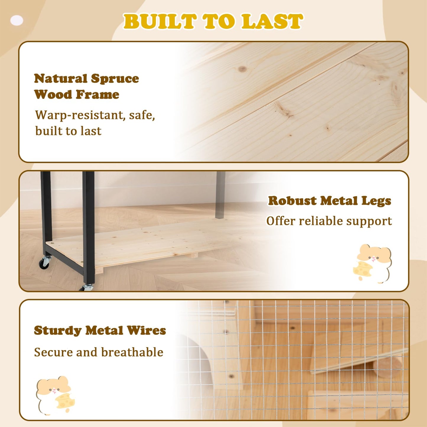 Wooden Hamster Cage, 2-Tier Small Animal House with Acrylic Windows