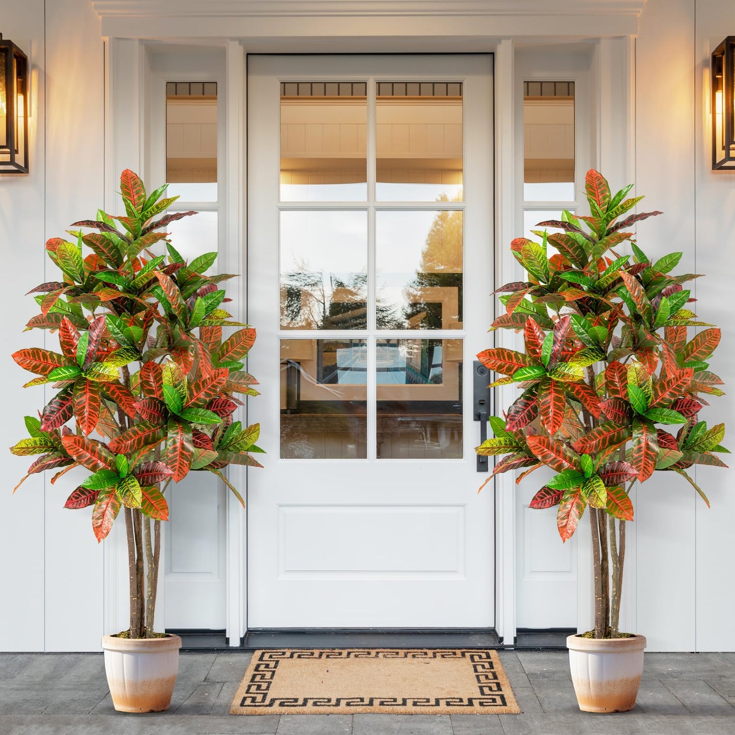 150cm Artificial Croton Plant with Multi colored PEVA Leaves and Solid Wood Trunk