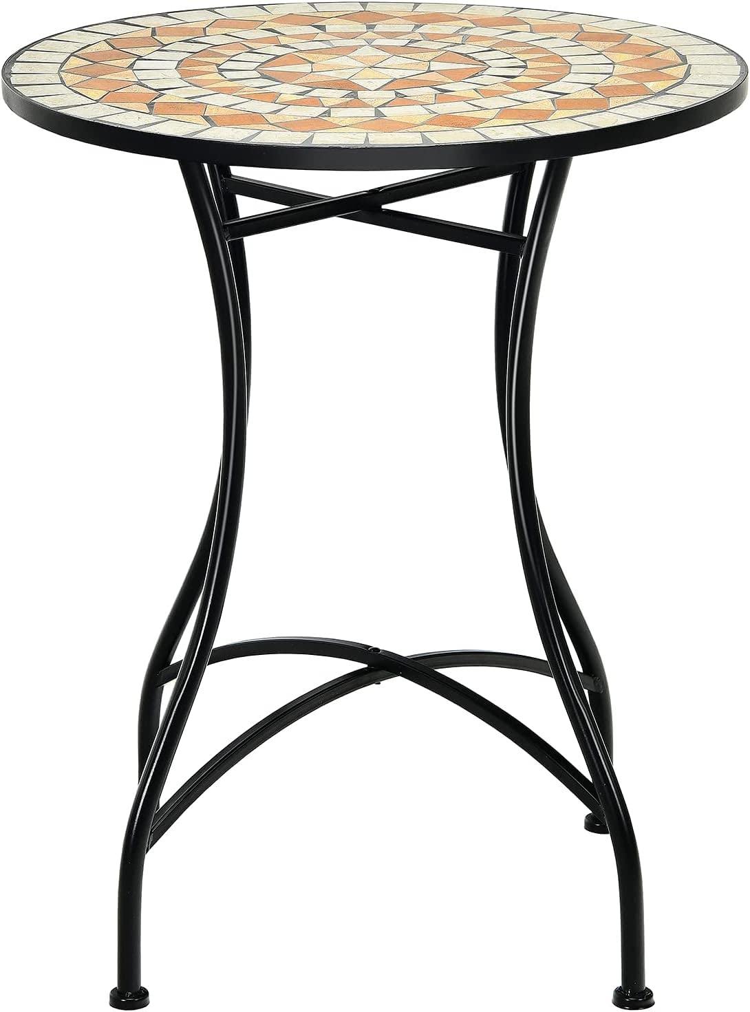GiantexUK Garden Side Table, Metal Frame Round Mosaic Coffee Table