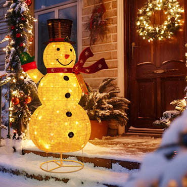 180cm Lighted Christmas Snowman, Pre-Lit Snowman Ornament Xmas Decoration with 180 LED Lights