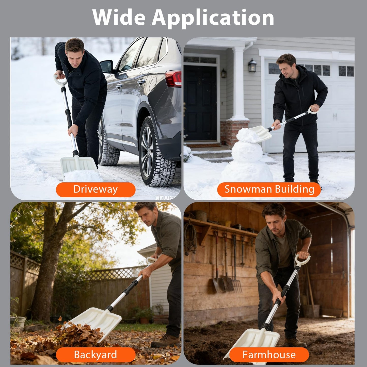 Snow Shovel, 116cm Long Snow Removal Tool with Ergonomic Handle