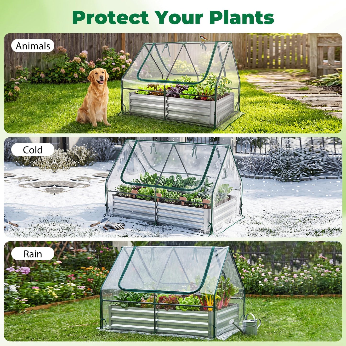 Raised Garden Bed with Greenhouse, Outdoor Elevated Planter Box with PVC/PE Cover