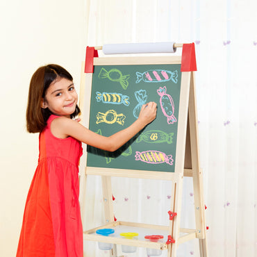 Adjustable Height Double Sided Easel with Magnetic Chalkboard for Toddlers