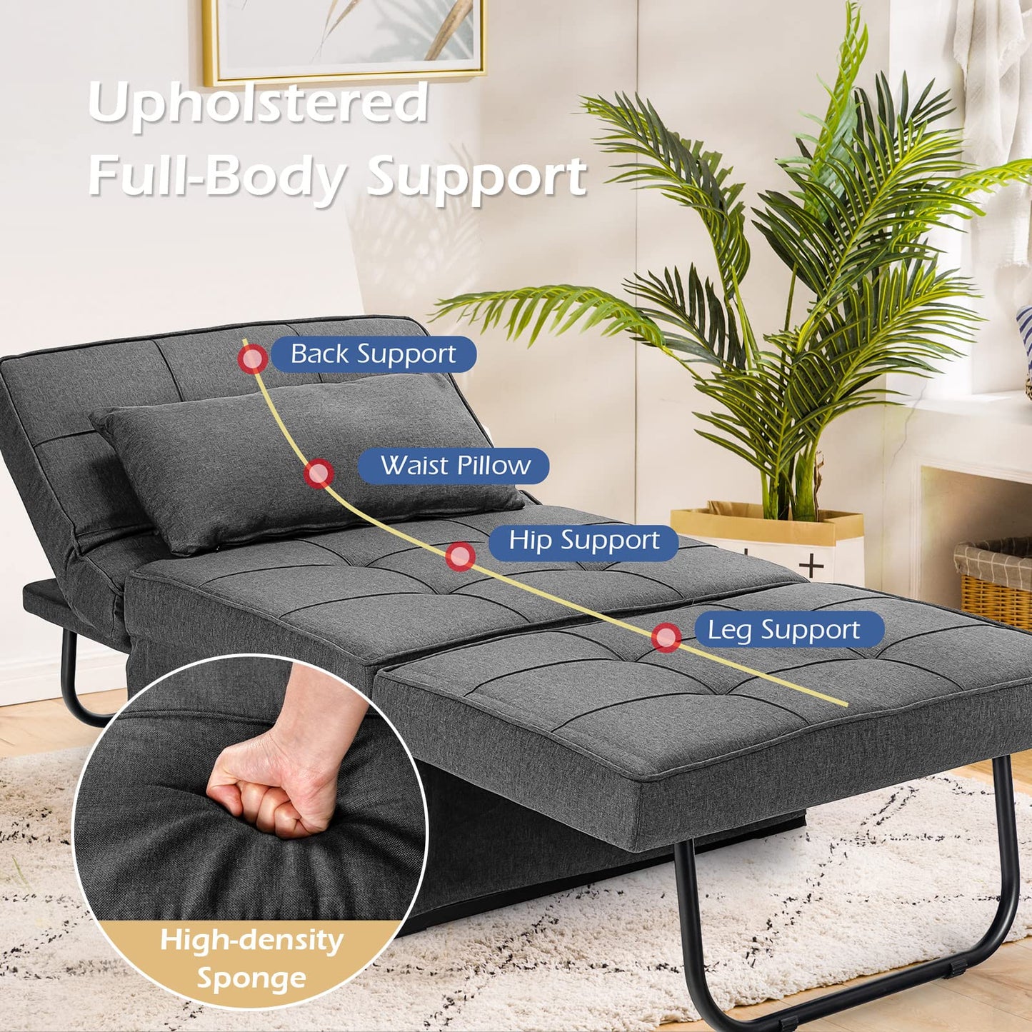 4 in 1 Convertible Sofa Bed with Adjustable Backrest