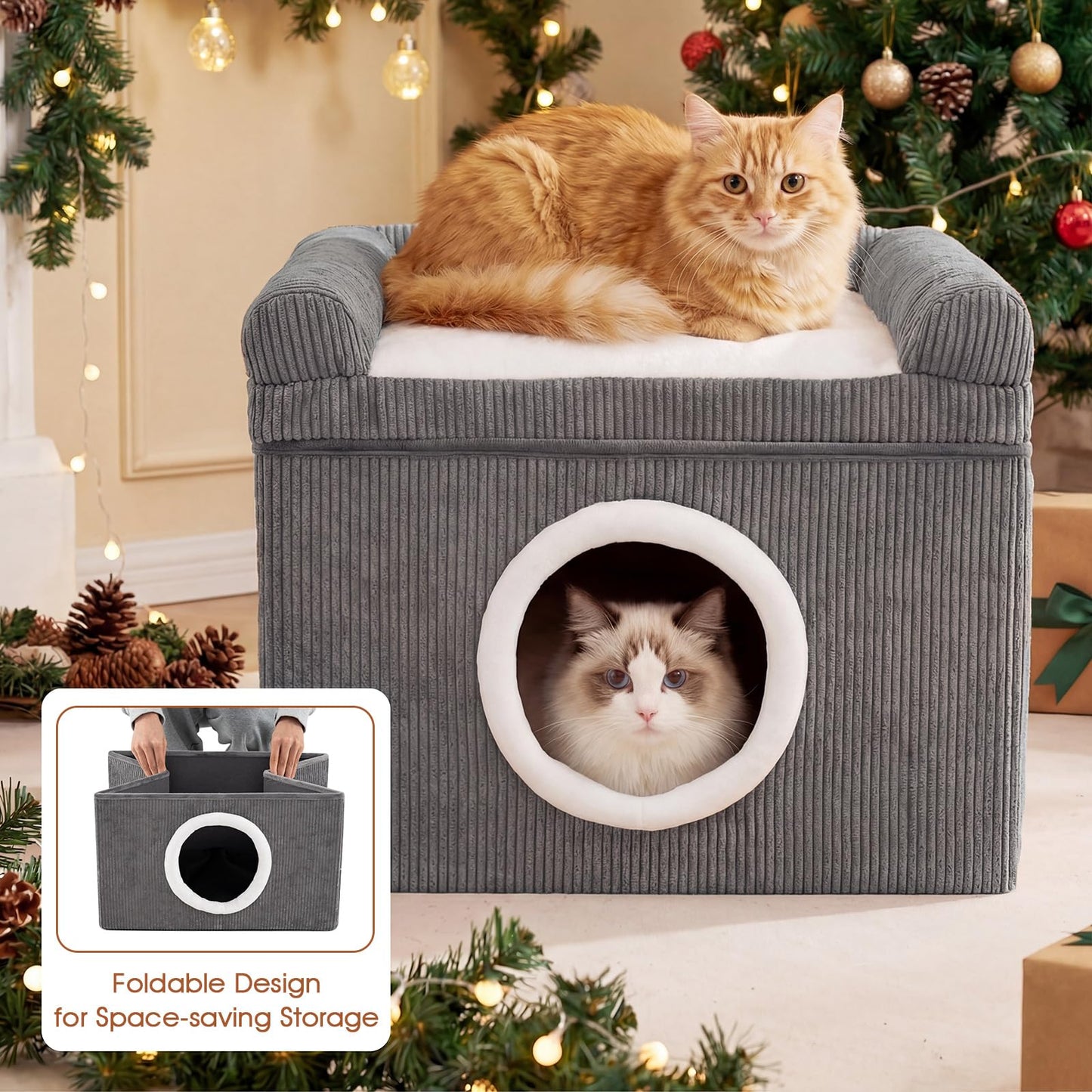 Cat House for Indoor Cats, Foldable Cat Condo