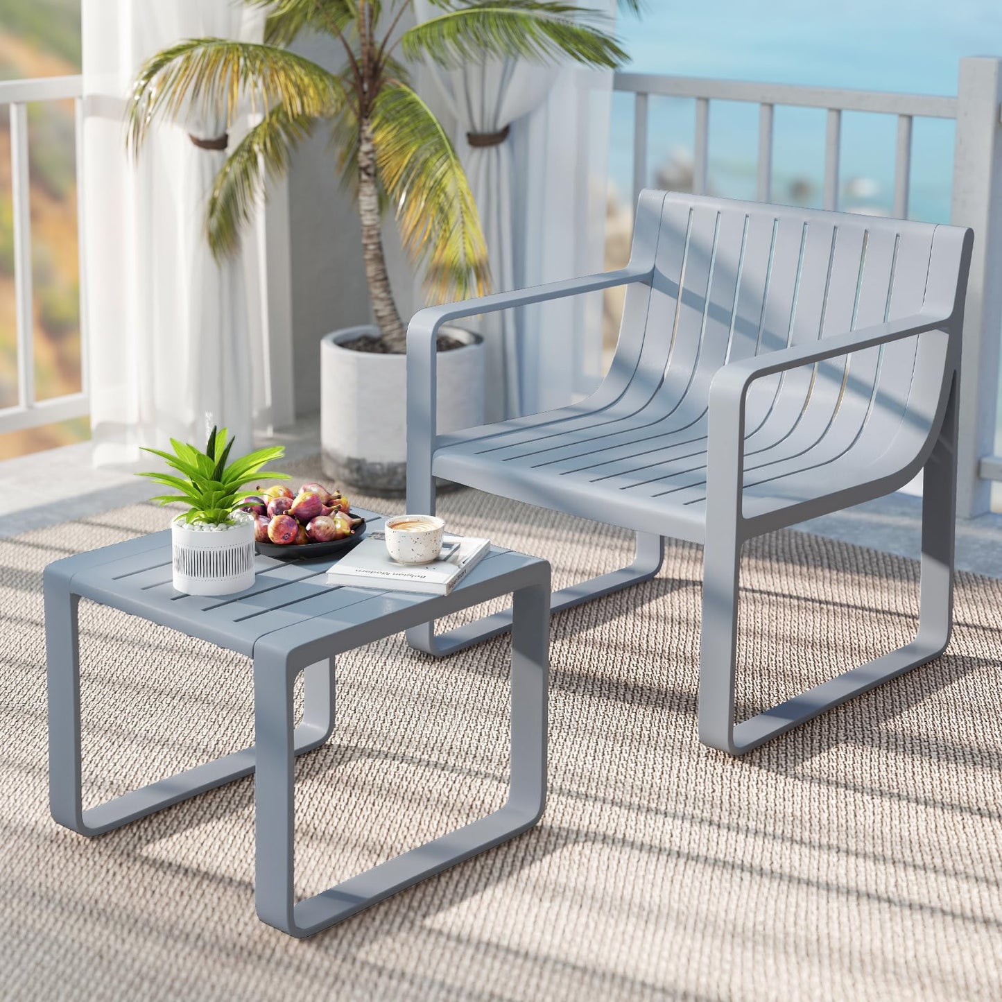 Weatherproof PP Garden Chair with Square Coffee Table