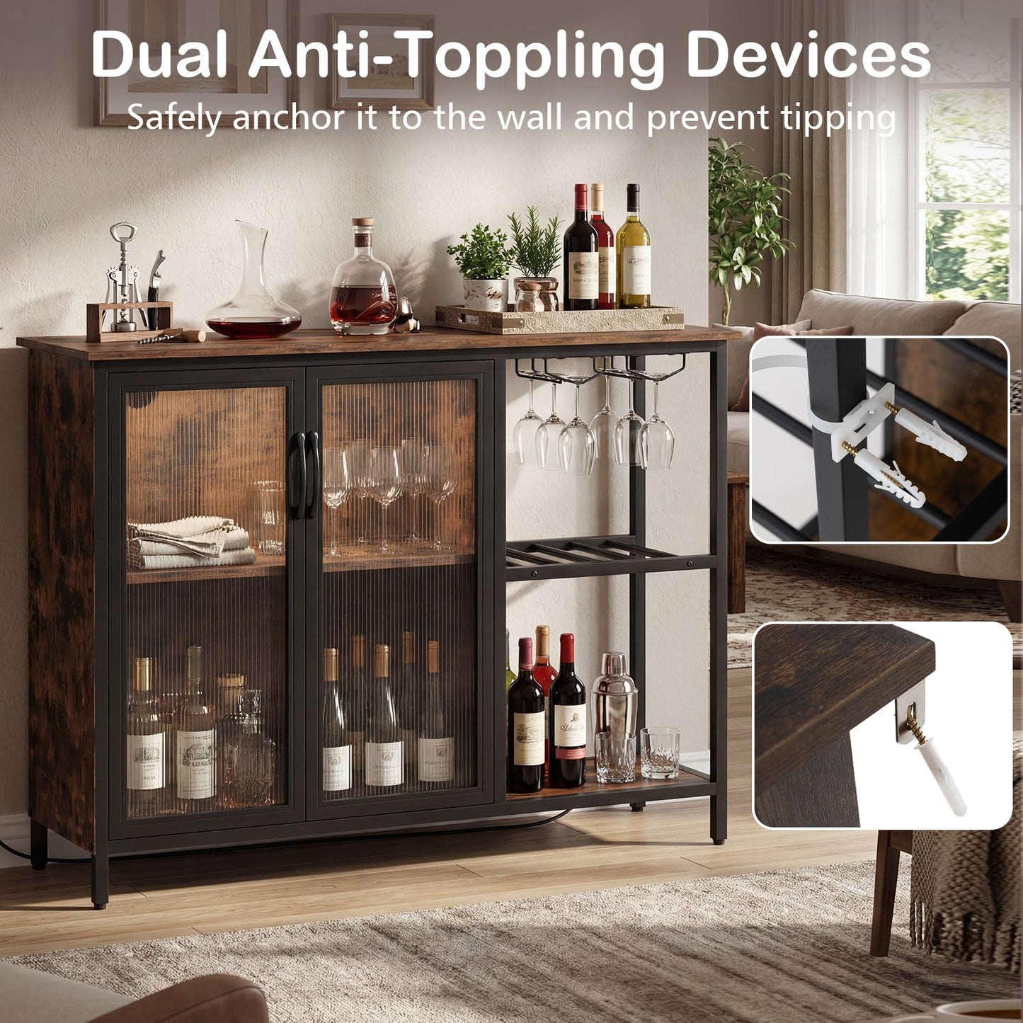 Buffet Sideboard with Power Outlets & RGB LED Lights