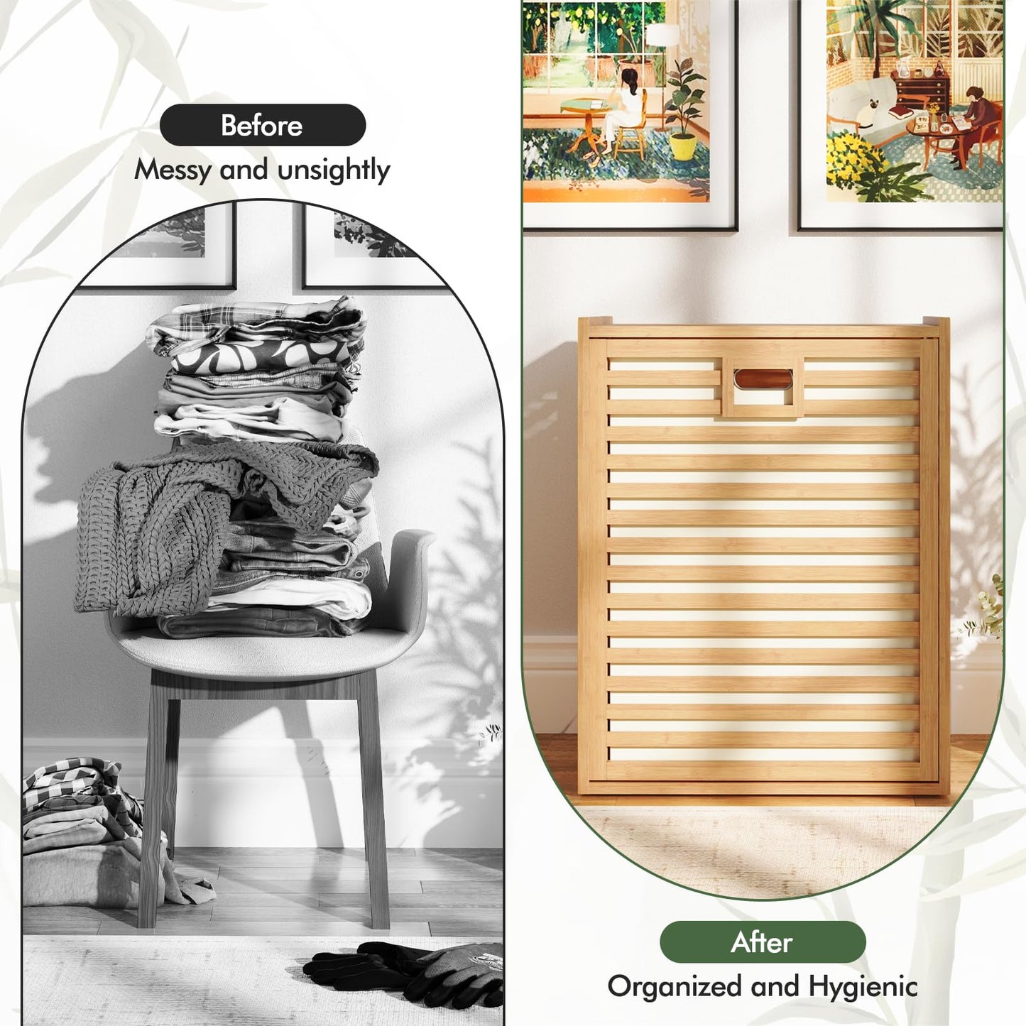 68 L Bamboo Tilt out Bathroom Laundry Hamper with Foldable Bin