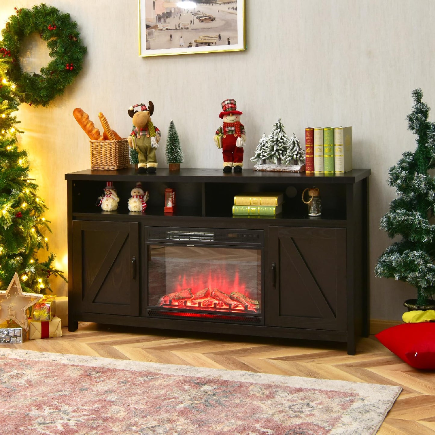 Modern Farmhouse TV Cabinet with Barn Doors for TVs Up to 65 Inches