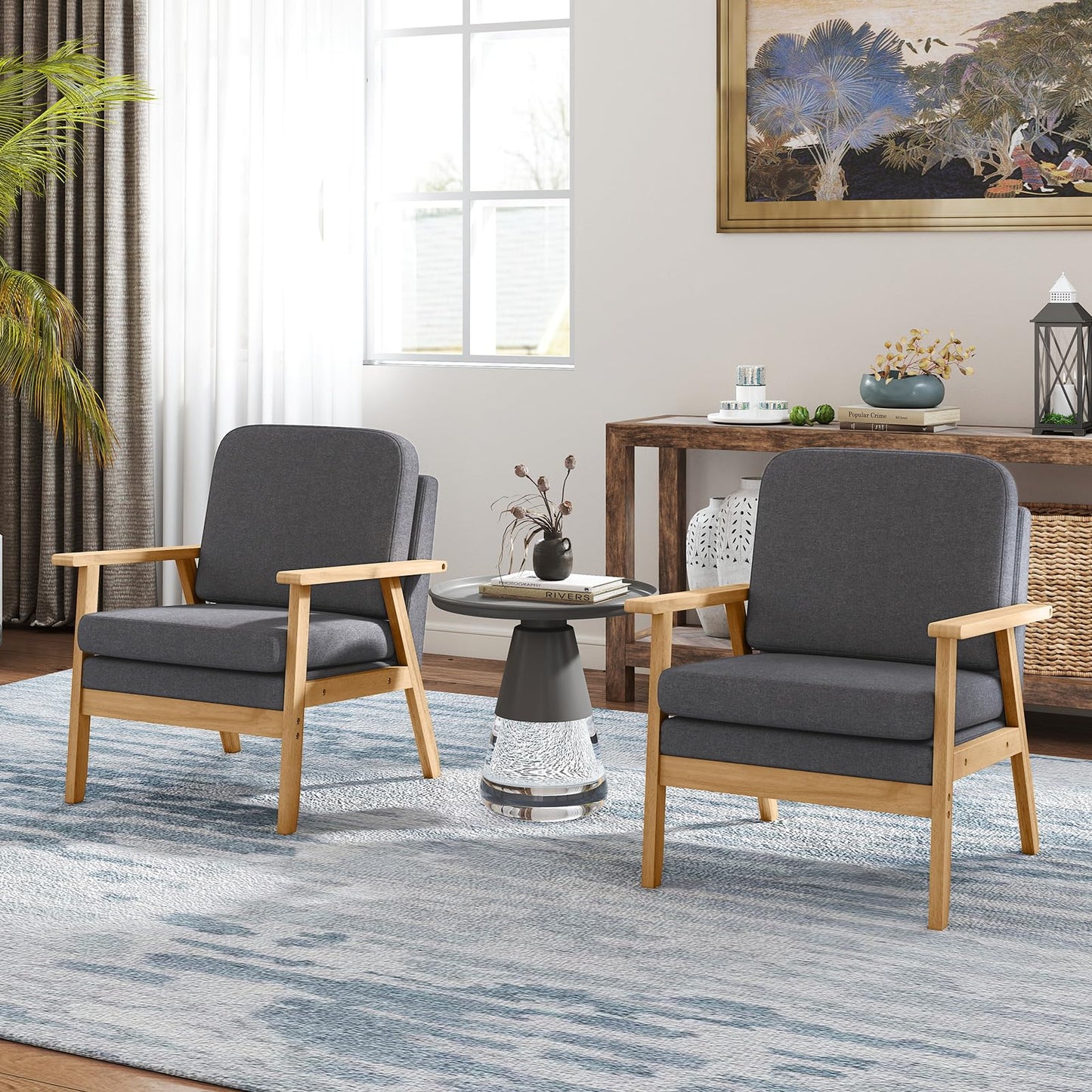 Mid-Century Accent Chair with Solid Wood Frame