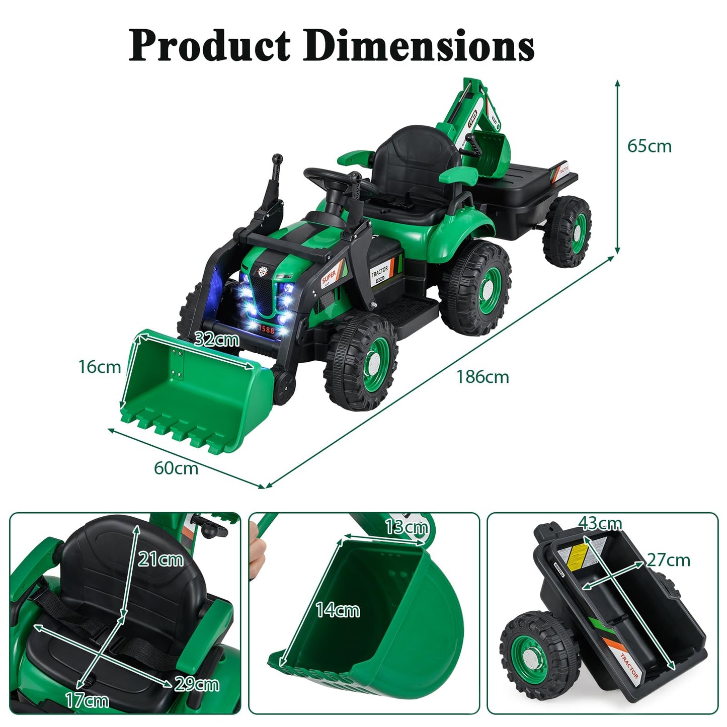 4-in-1 12V Kids Ride on Excavator and Bulldozer with Remote Control