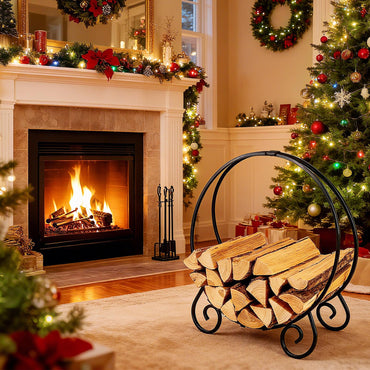 59 cm Firewood Rack Collapsible Log Hoop for Indoor Outdoor