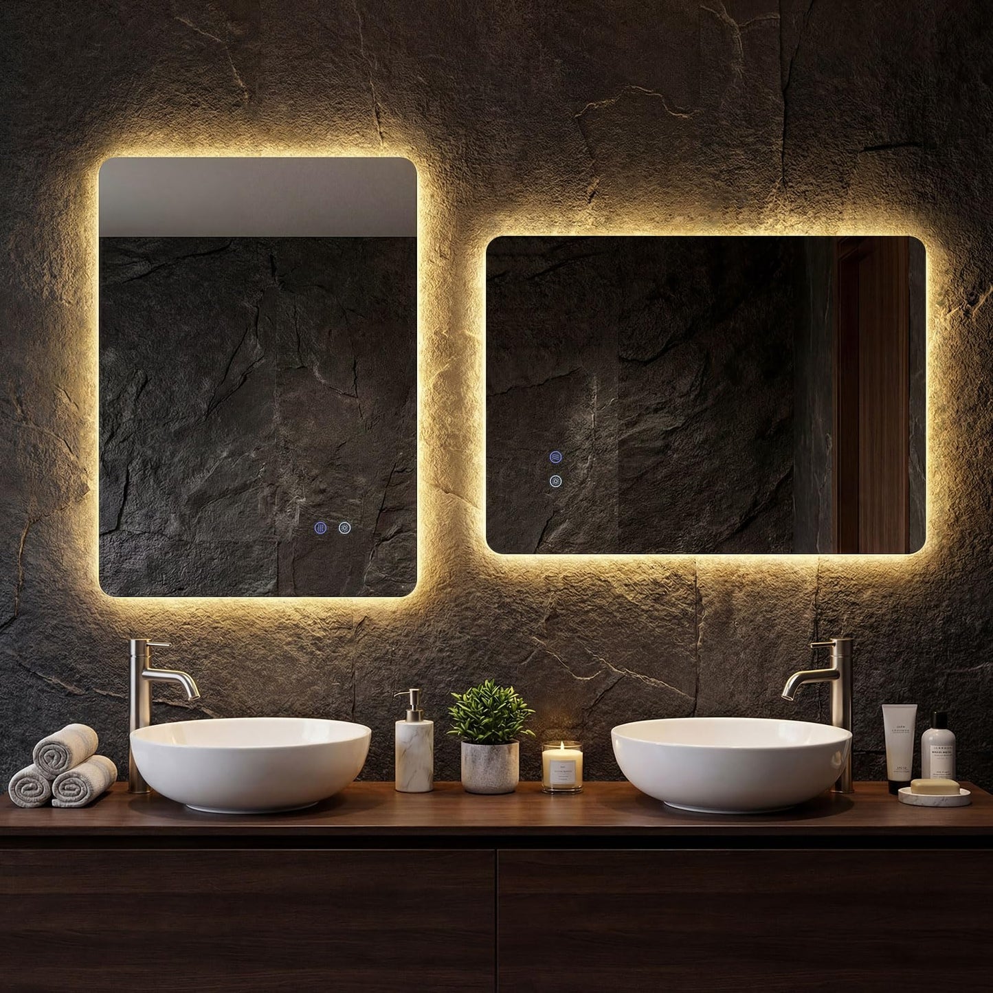 Bathroom Mirror with LED Lights, Anti-Fog Illuminated Wall Mounted Vanity Mirror