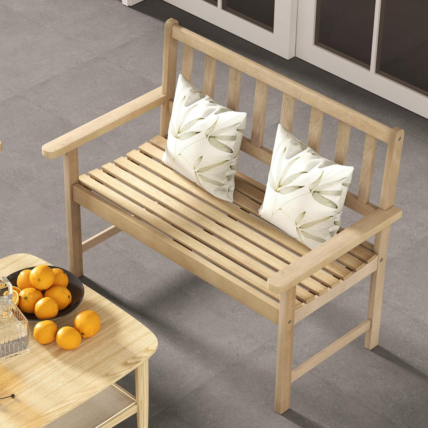 Outdoor Teak Wood Garden Bench with Backrest and Armrests