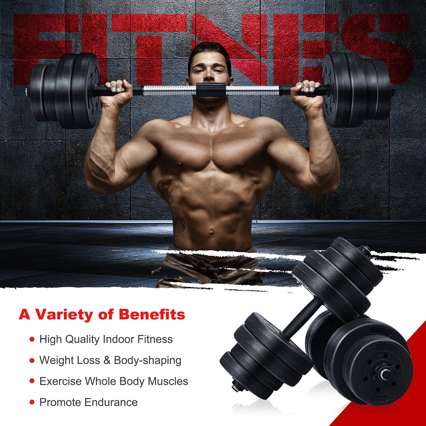 Adjustable Weight 2 in 1 Dumbbell/Barbell Set 30KG