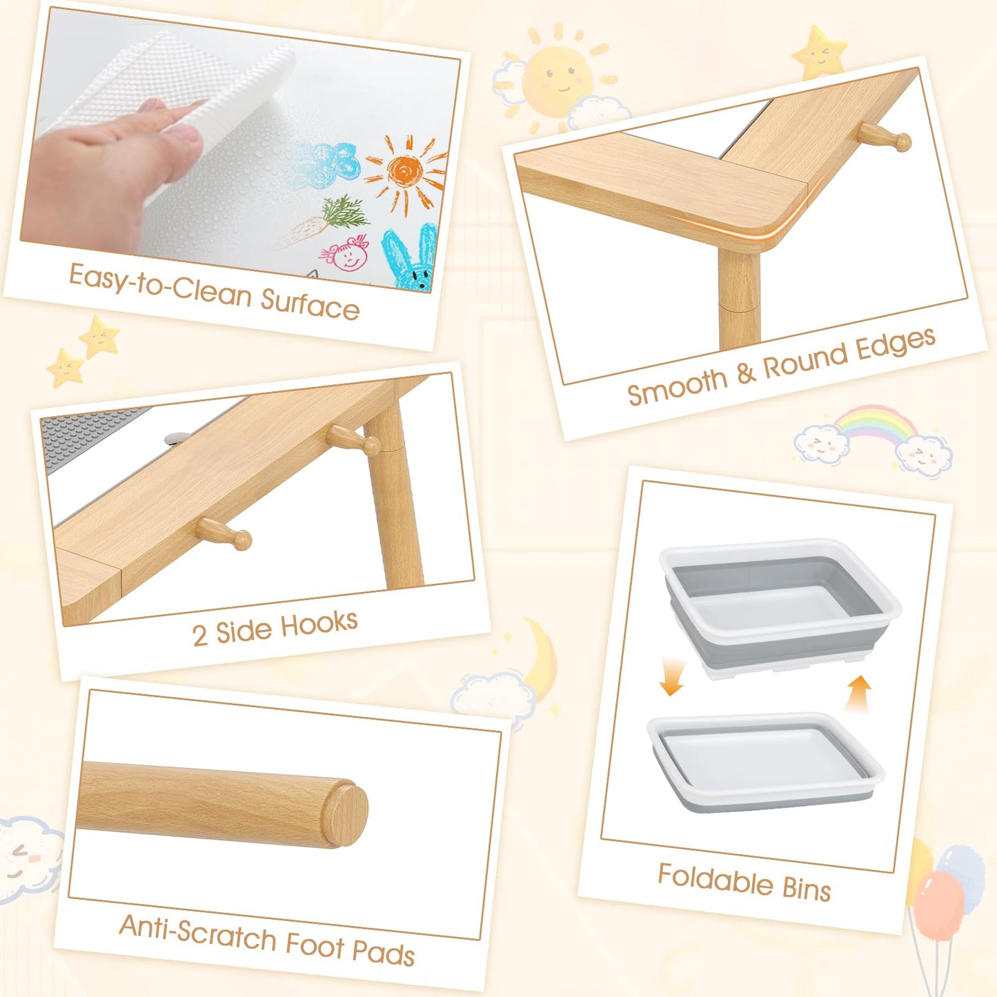 Sensory Table and Chair Set with Foldable Bins for Kids 2 to 8