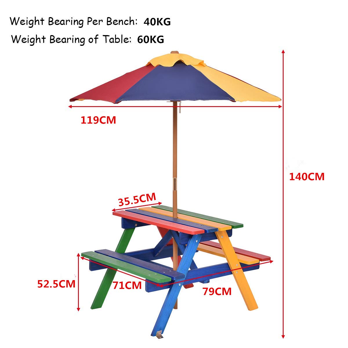 Outdoor Kids Picnic Table with Removable Umbrella