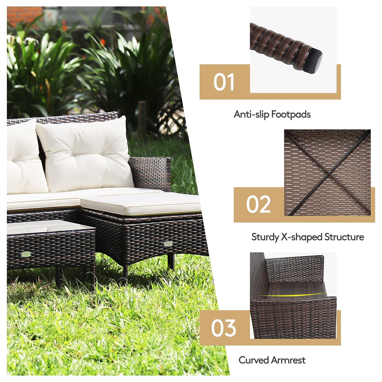 4 Seater Rattan Garden Furniture Set with Tempered Glass Table
