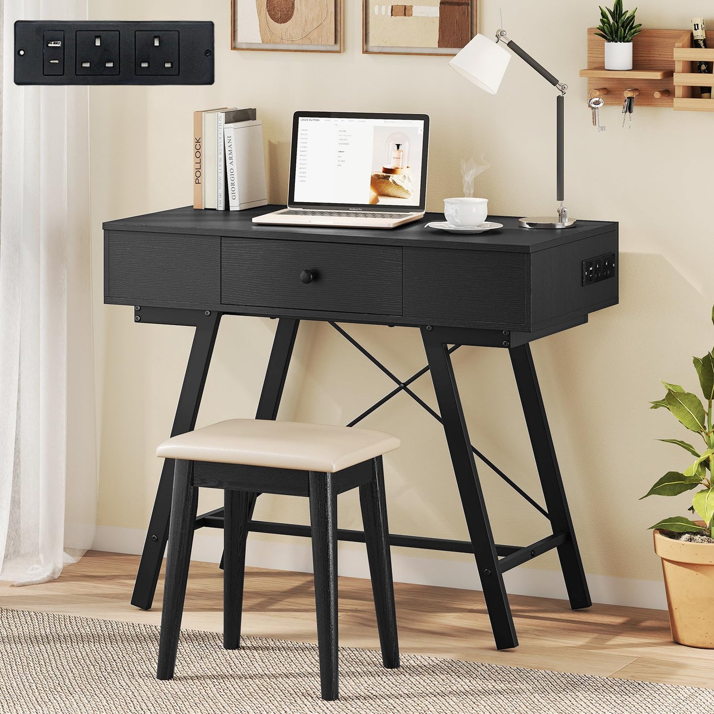 2-in-1 Vanity Desk with Mirror and Charging Station