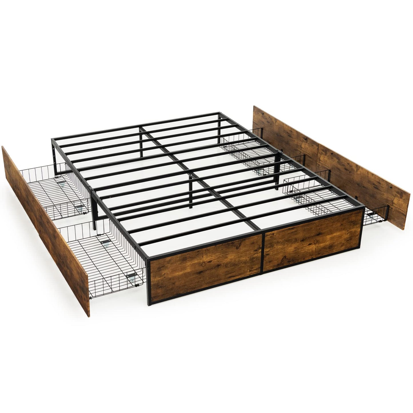 4FT Double Metal Bed Frame with 4 Underbed Drawers (190 x 120 x 33cm)