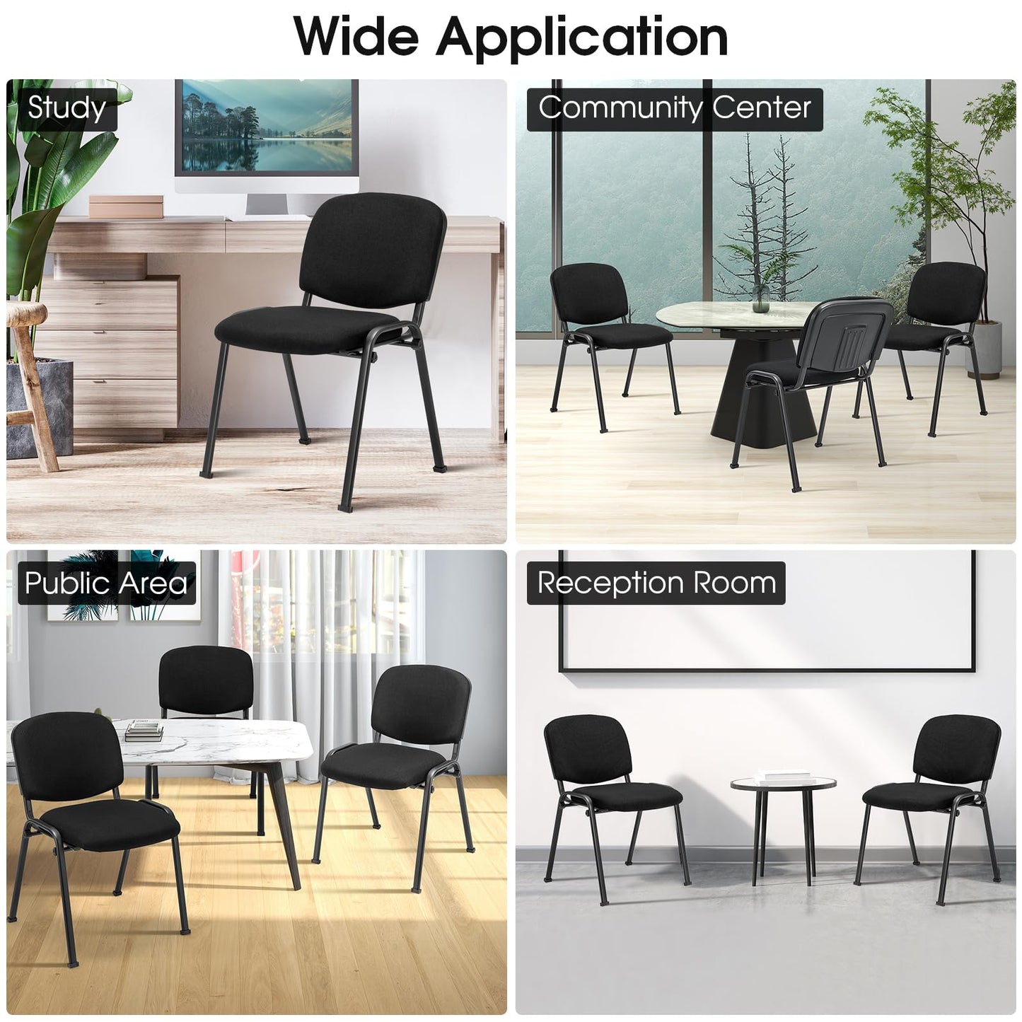 Set of 5 Stackable Reception Chairs, Upholstered Armless Office Meeting Conference Chair